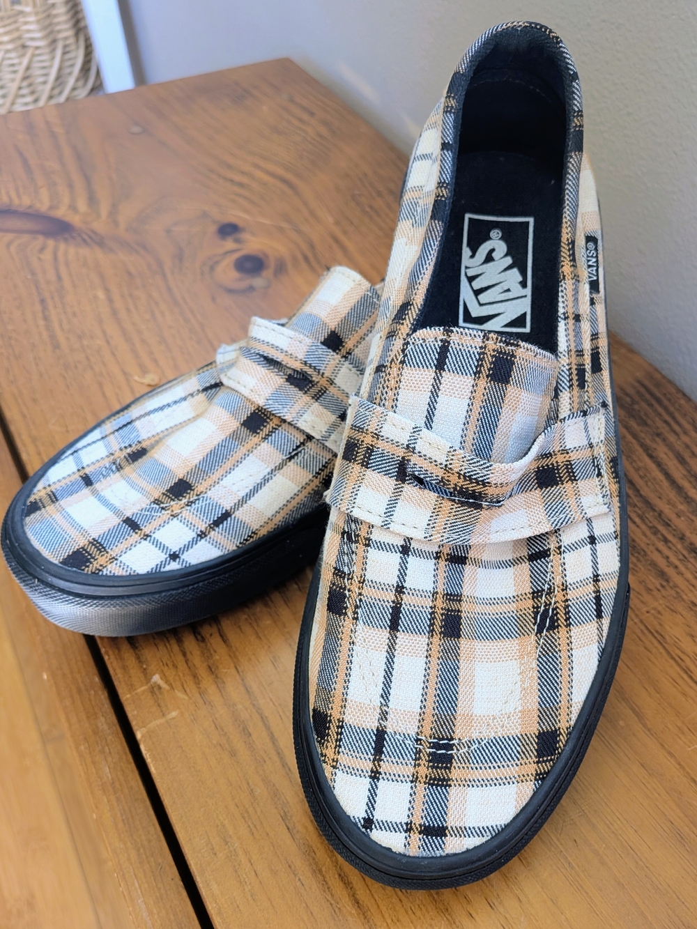 Vans Plaid Khaki Slip-On Loafers - Picture 3 of 5